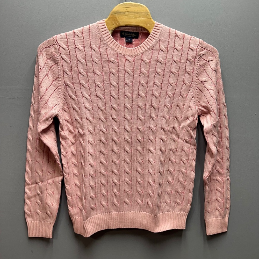 Brooks Brothers Mens XL Pink Cable Knit 100% Cotton Crewneck Sweater NWT $148
